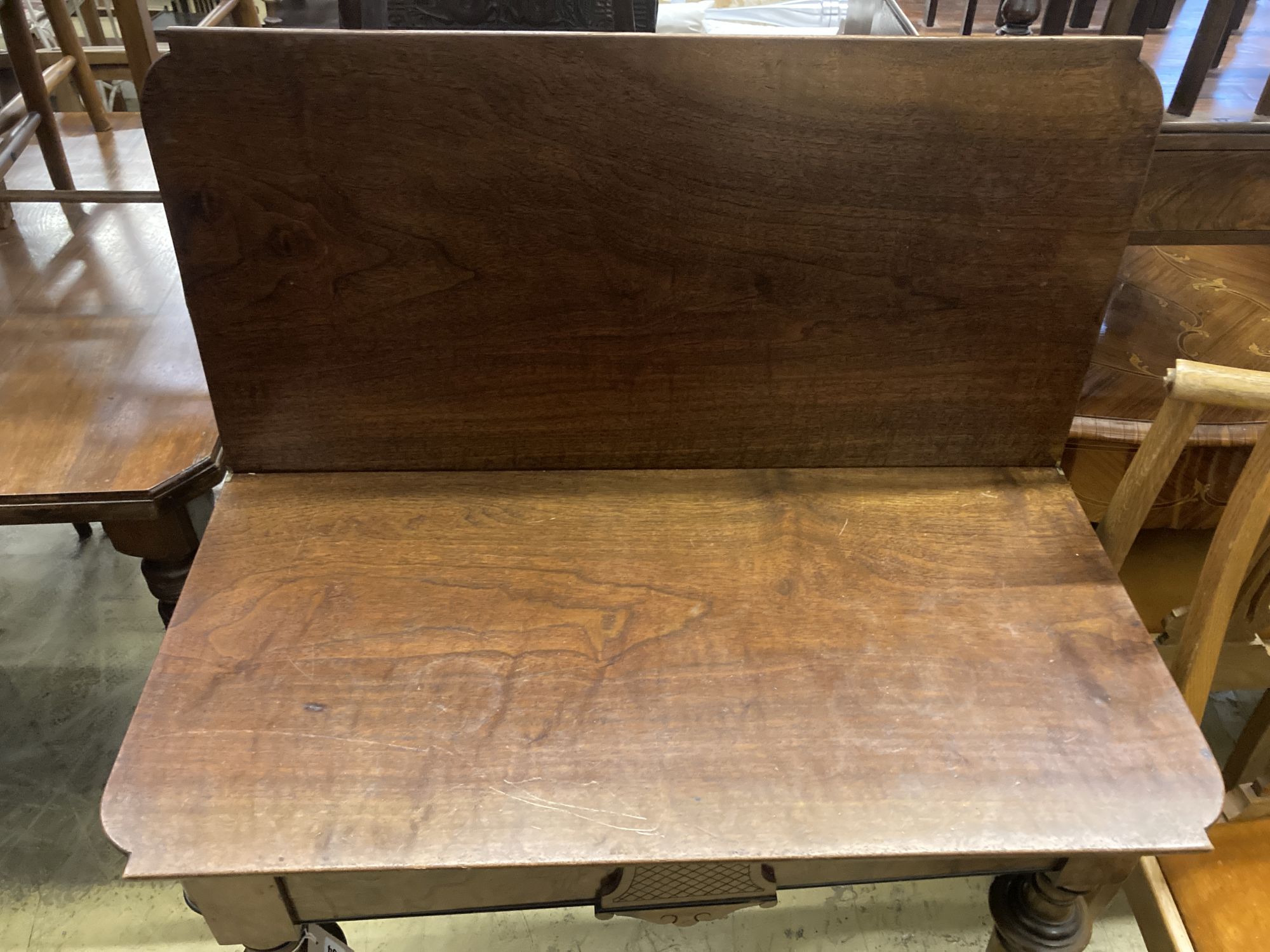 A 19th century Swedish walnut folding tea table, width 92cm, depth 46cm, height 78cm